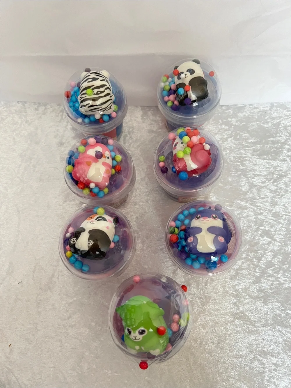 Lot of 7 Slime Sundae Party Favor Topped with Cuteness Squishy Animals Age 3+